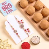 Studded Floral Bhai Bhabhi Rakhis With Ladoos