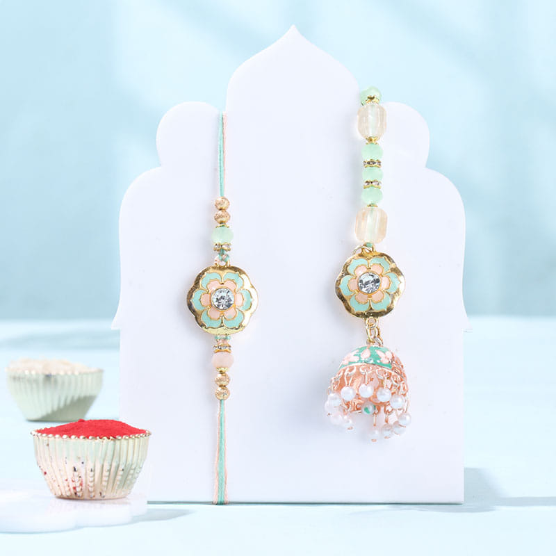 Floral Bhai Bhabhi Rakhis With Cashews N Raisins