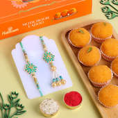 Floral Bhaiya Bhabhi Rakhi Set With Ladoo