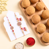 Floral Bhaiya Bhabhi Rakhi With Besan Ladoo