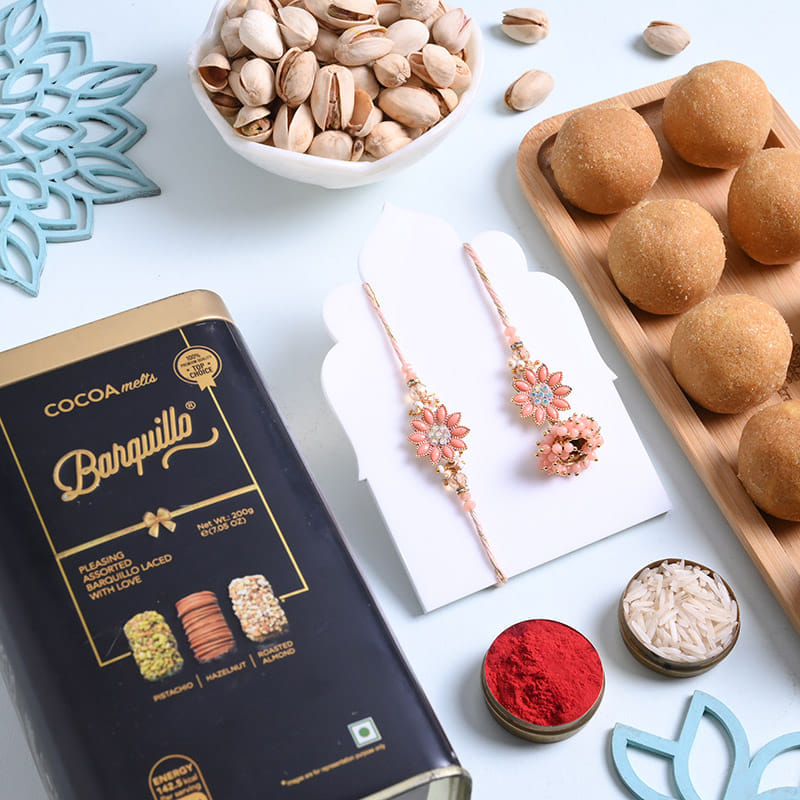 Floral Bhaiya Bhabhi Rakhi With Ladoo N Nuts