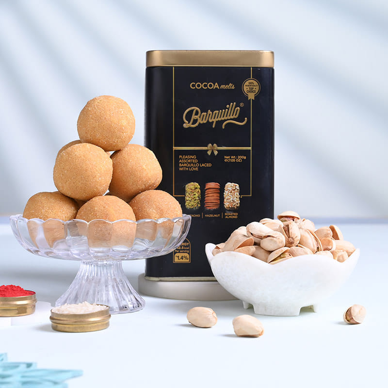 Floral Bhaiya Bhabhi Rakhi With Ladoo N Nuts