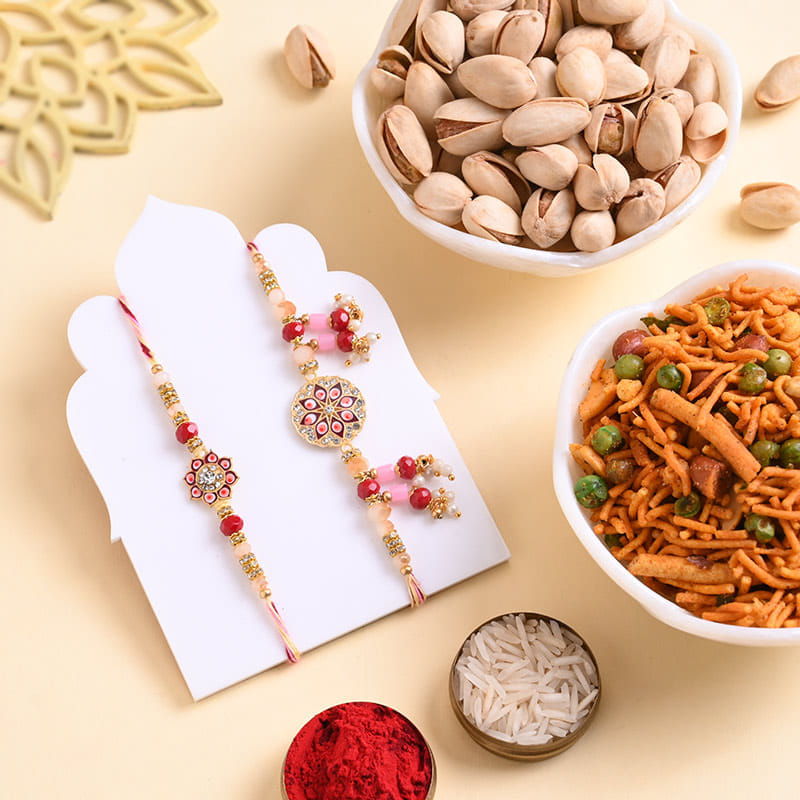Floral Bhaiya Bhabhi Rakhi With Savouries