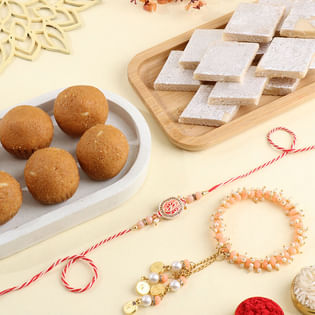 Floral Bhaiya Bhabhi Rakhi With Sweets-France