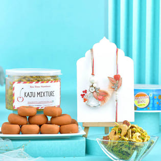 Floral Bhaiya Bhabhi Rakhis Peda N Kaju Mixture