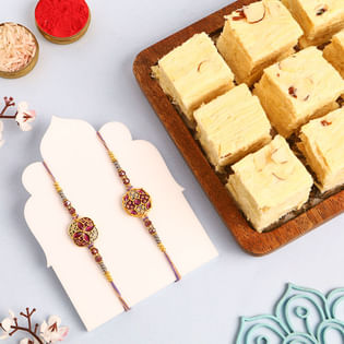 Floral Bhaiya Bhabhi Rakhis With Soan Papdi