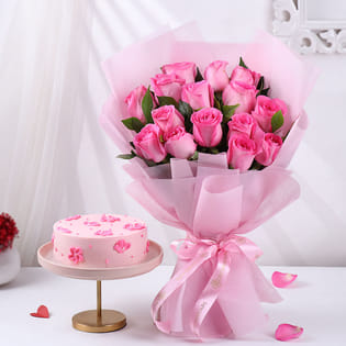 Floral Blush Choco Cake N Pink Rose Bouquet