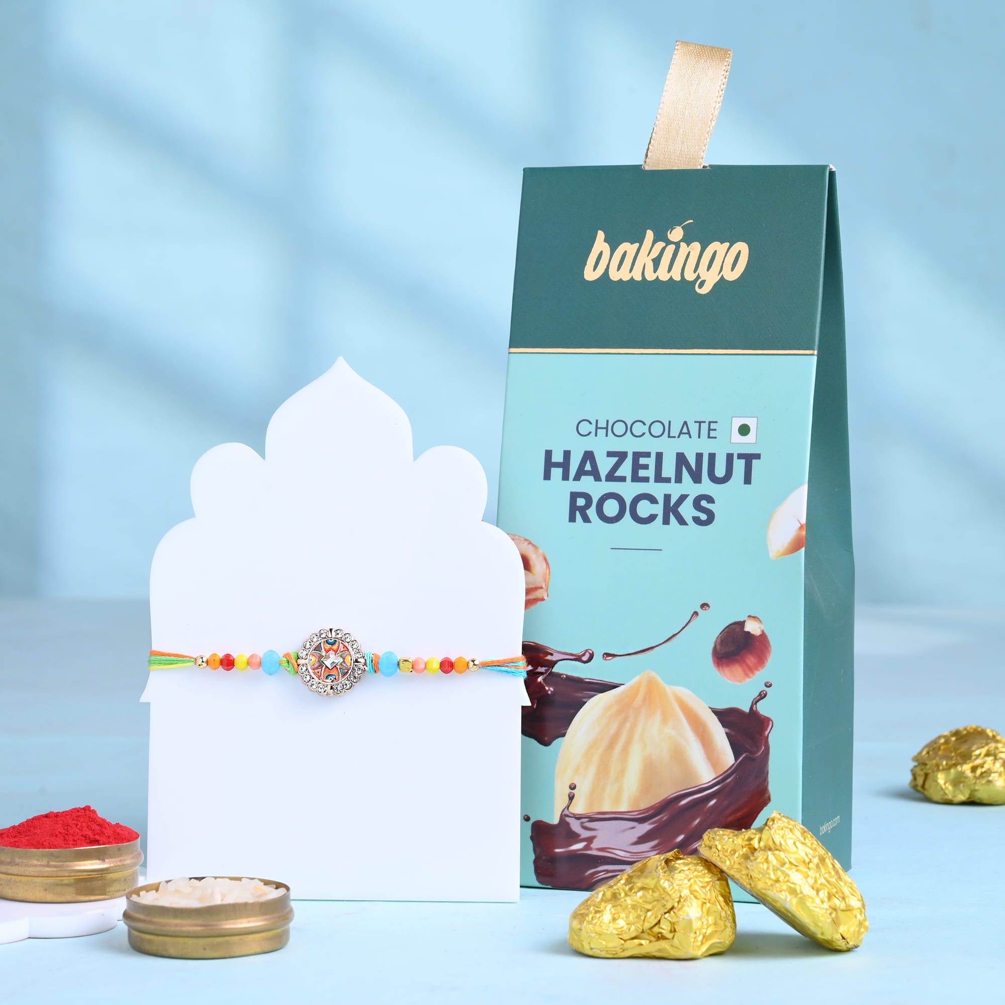 Floral Charm Rakhi With Choco Hazelnut Rocks