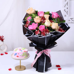 Floral Chocolate Cake With Mixed Roses