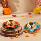 Floral Decorative Diya Set Of Two