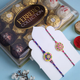 Floral Design Rakhi Duo With Chocolates