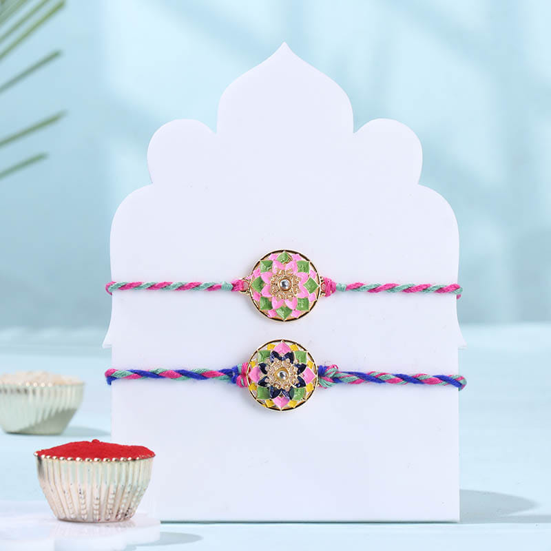 Floral Designer Rakhi Duo With Dodha Barfi