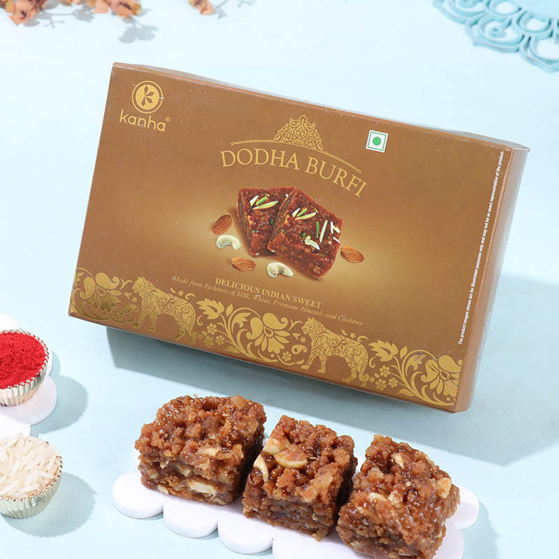Floral Designer Rakhi Duo With Dodha Barfi