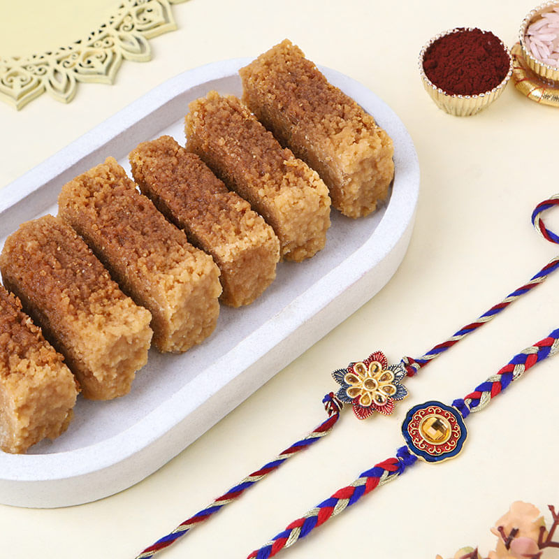 Floral Designer Rakhi Duo With Sweets