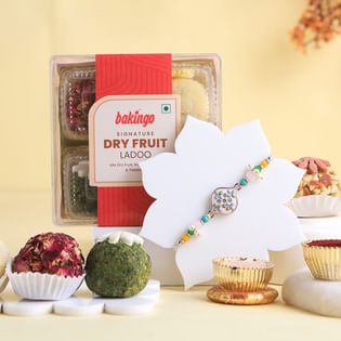 Floral Designer Rakhi With Dryfruit Ladoos