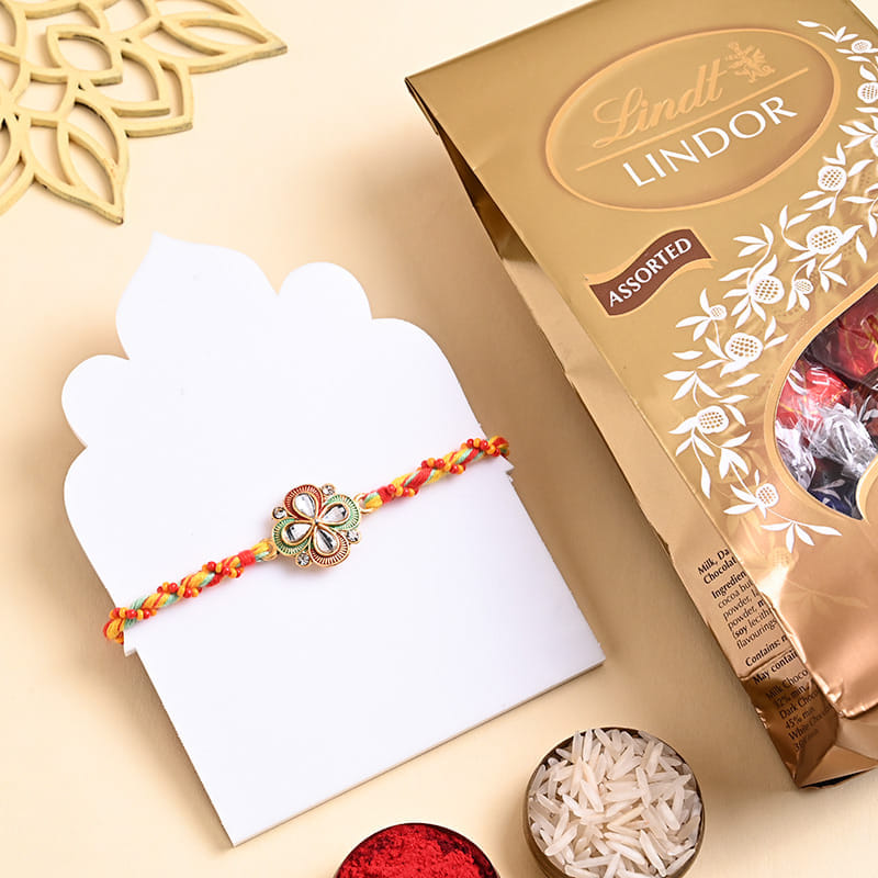 Floral Designer Rakhi With Lindor Chocolate