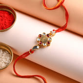 Send Floral Dial Kundan Rakhi Online For Brother - Fancy rakhi