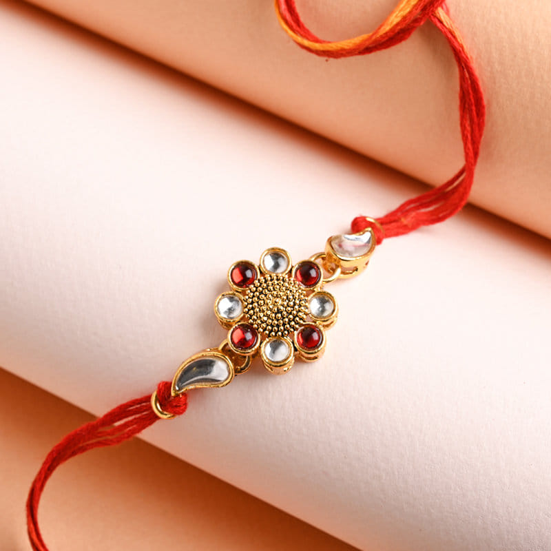 Order Floral Dial Kundan Rakhi For Brother Online - Fancy rakhi