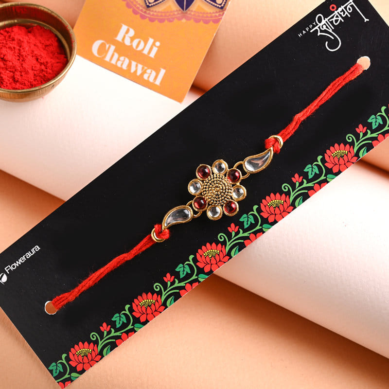 Buy Fancy rakhi For Brother Online - Floral Dial Kundan Rakhi