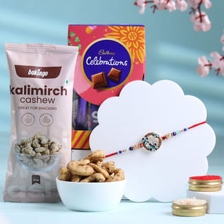 Floral Dial Rakhi With Choco N Cashews-Singapore