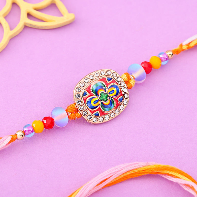 Floral Enamel Rakhi With Beads