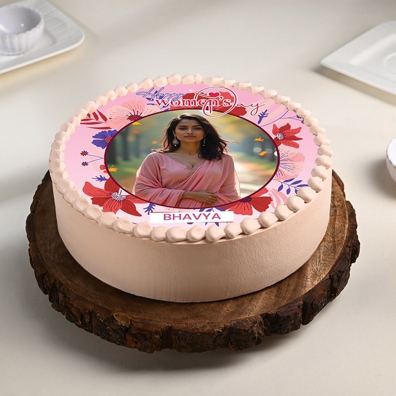 Floral Frame Womens Day Photo Cake