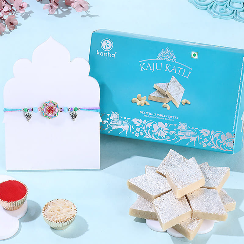 Floral Ganesha Rakhi With Kaju Katli