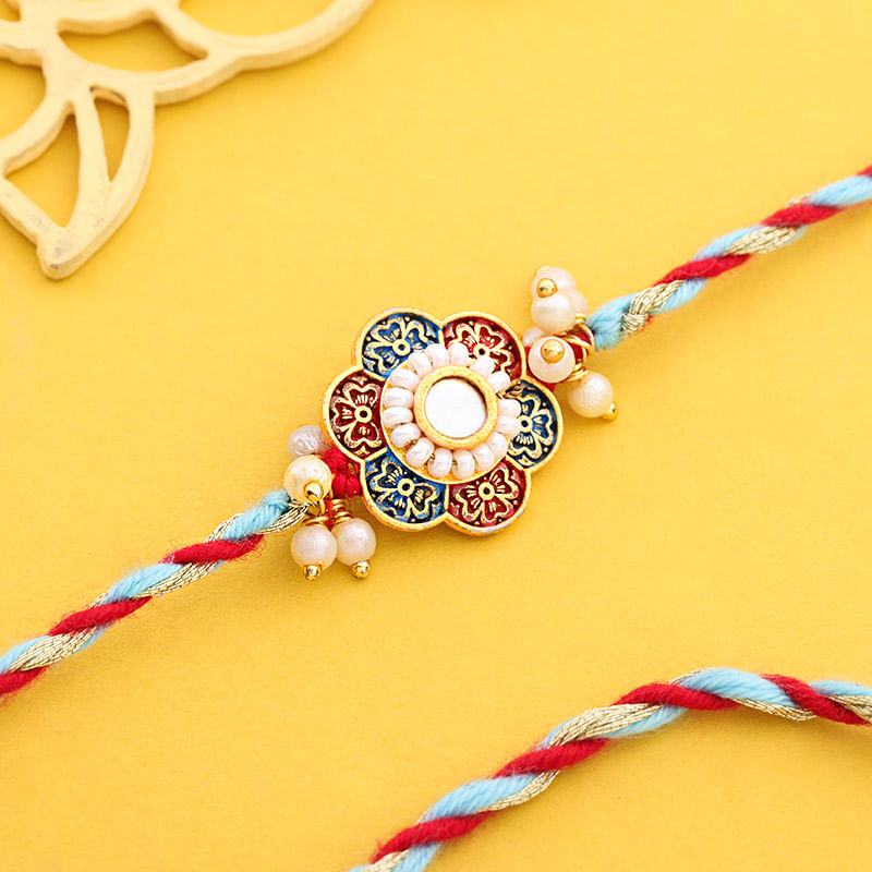 Floral Kundan Meenakari Rakhi