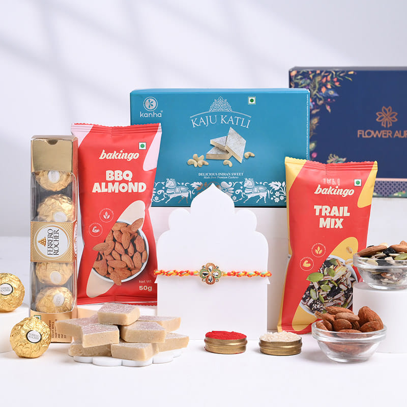 Floral Kundan Rakhi N Festive Hamper