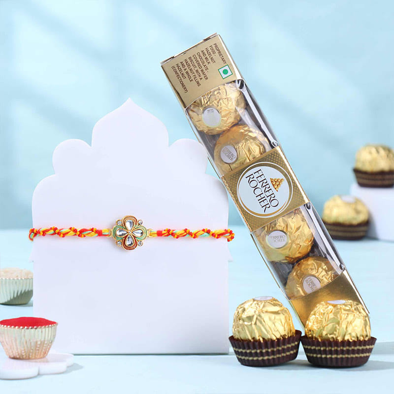 Floral Kundan Rakhi With Chocolates