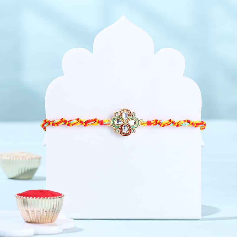 Floral Kundan Rakhi With Hazelnut Rocks