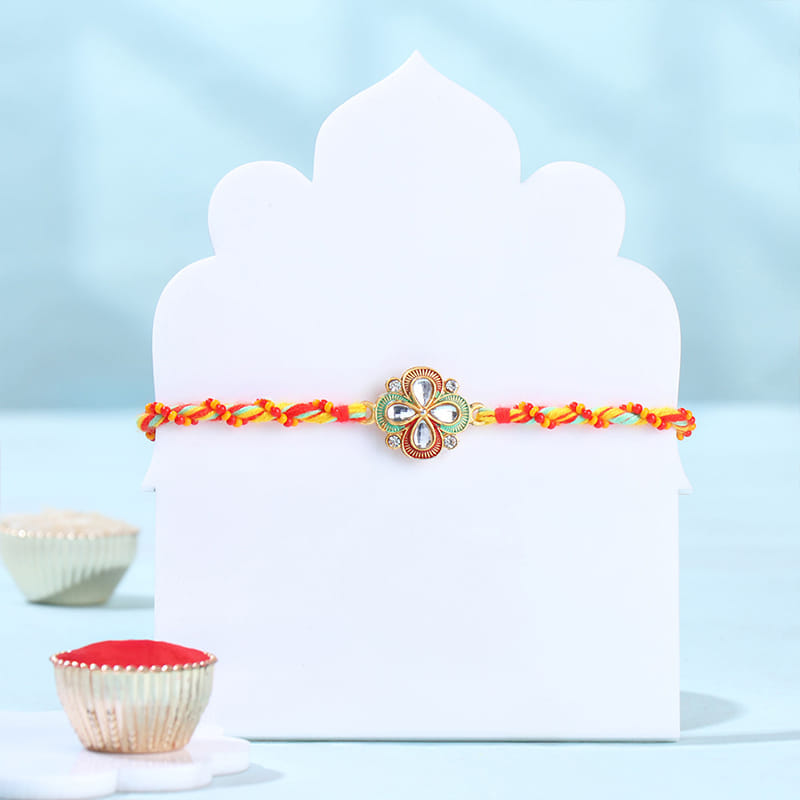 Floral Kundan Rakhi With Kaju Katli