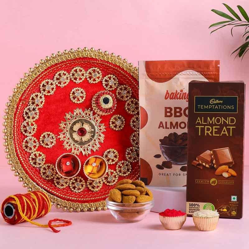 Floral Kundan Thali With Bbq Almonds N Chocolate-Singapore