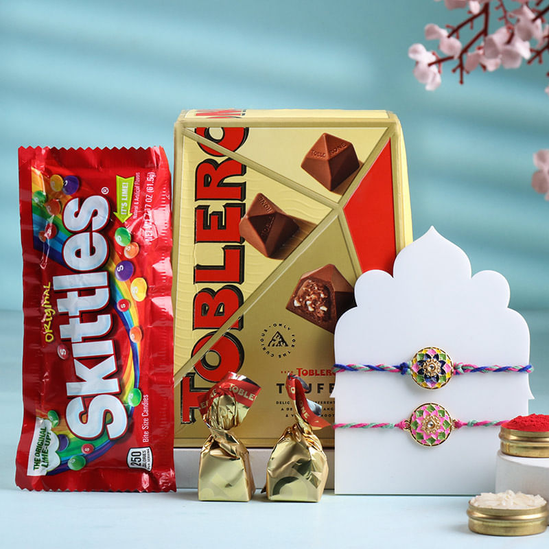 Mandala Floral Rakhi Duo With Sweet Delights