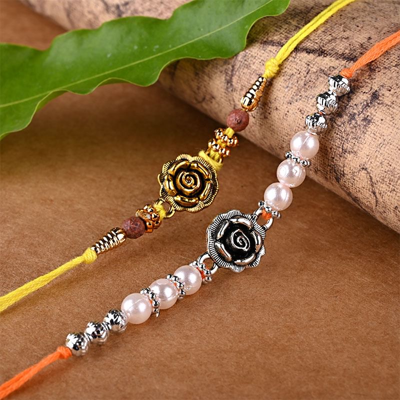 Floral Metallic Rakhi Set