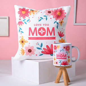 Floral Mothers Day Cushion N Mug Combo Gifts Online