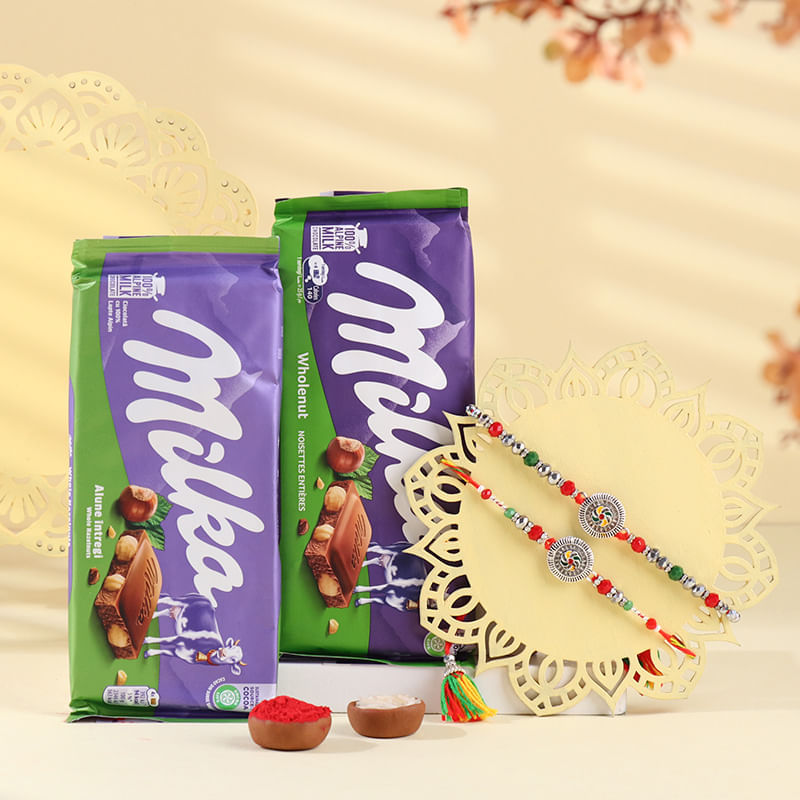 Floral Motif Bhaiya Bhabhi Rakhis With Chocolates-Netherlands
