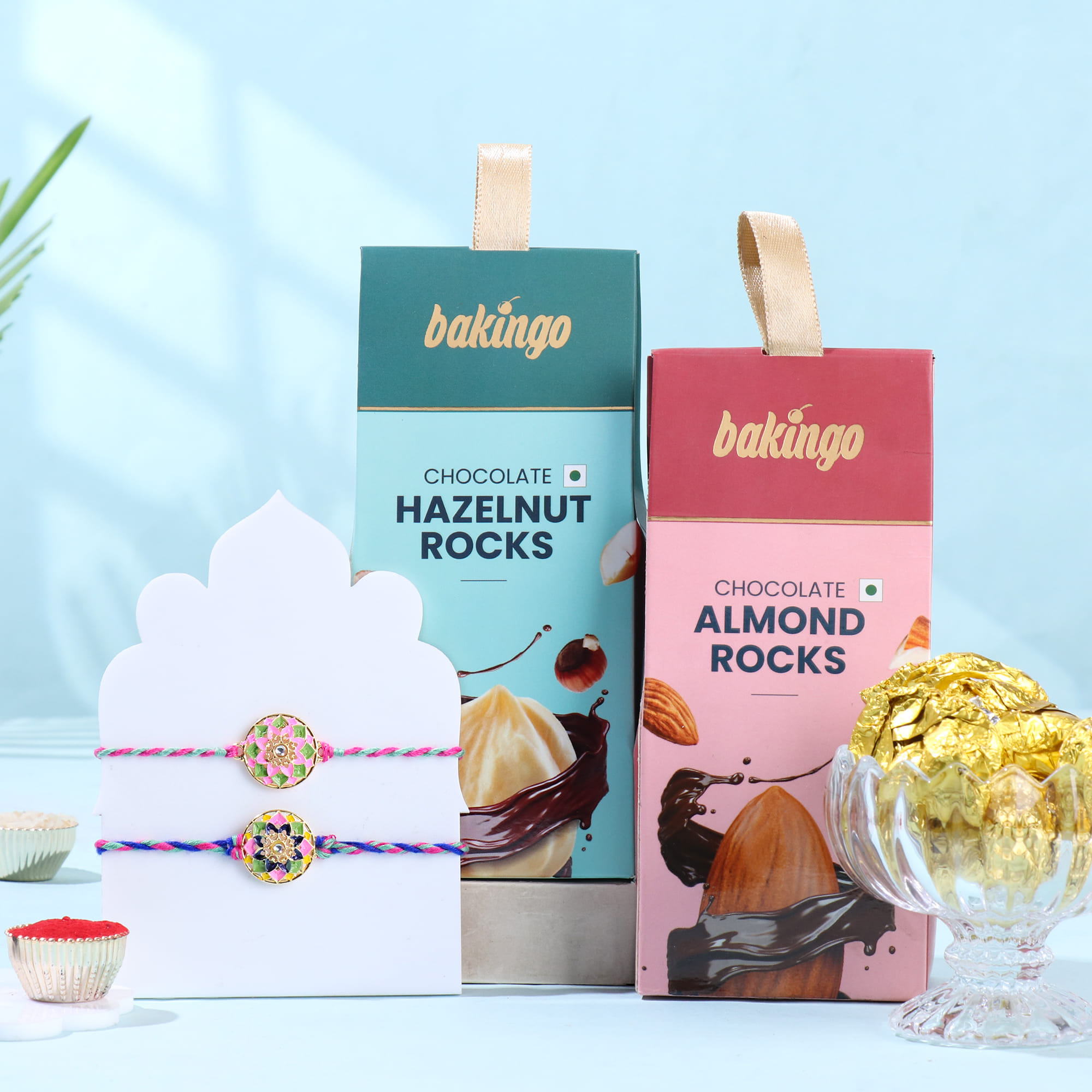 Floral Motif Rakhi Duo With Choco Nuts