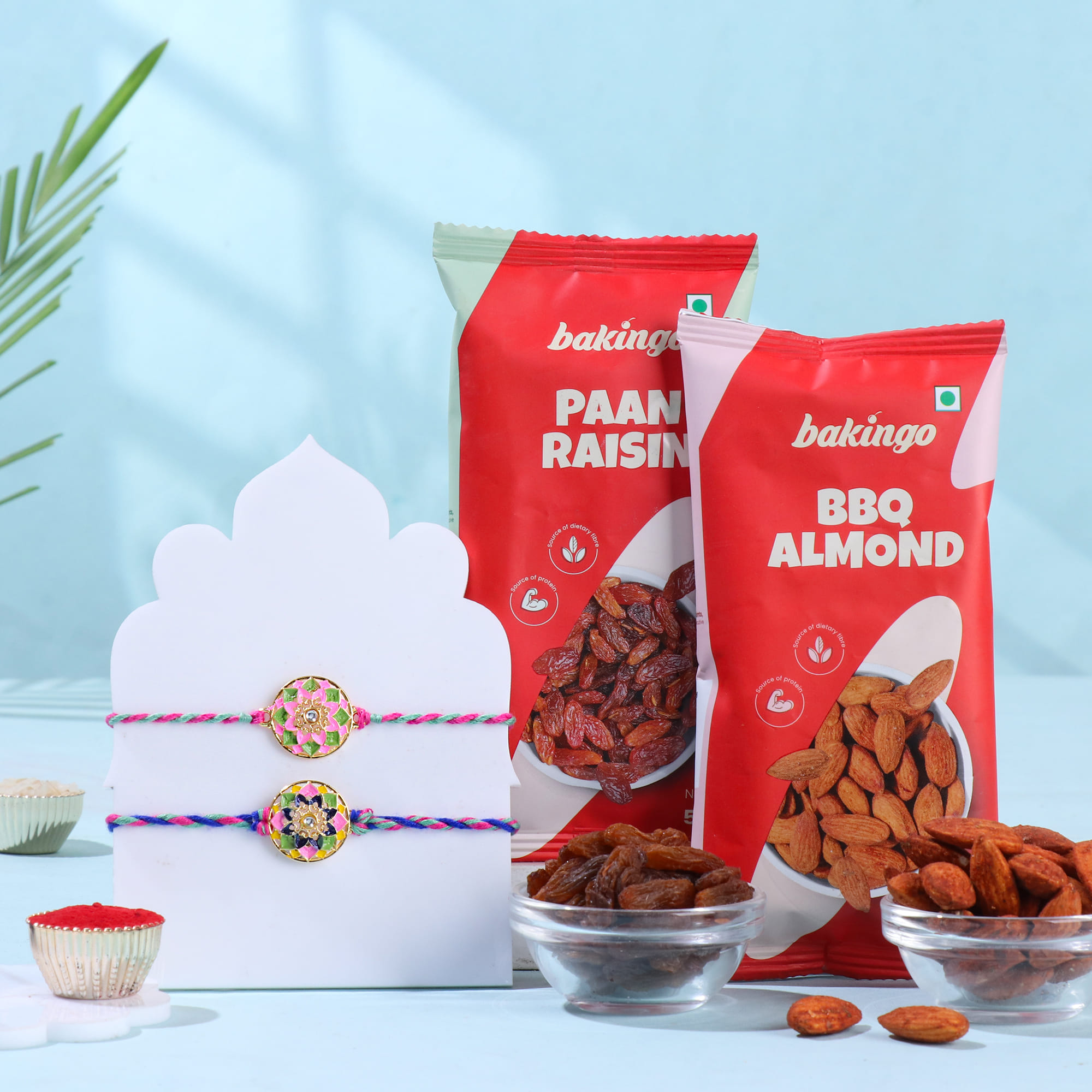 Floral Motif Rakhi Duo With Savoury Dryfruits