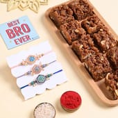 Floral Motif Rakhi Trio With Dhoda Burfi