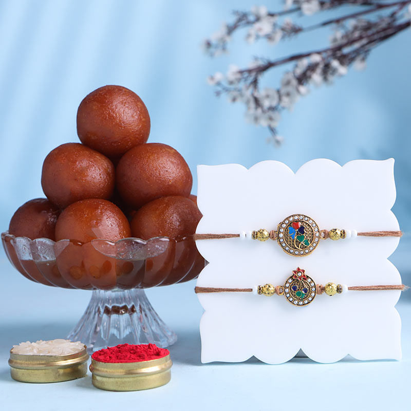 Floral Motifs Designer Rakhi Duo N Gulab Jamun-UK