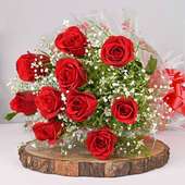 Floral Mushy Love Hamper:Bunch of 10 Red Roses