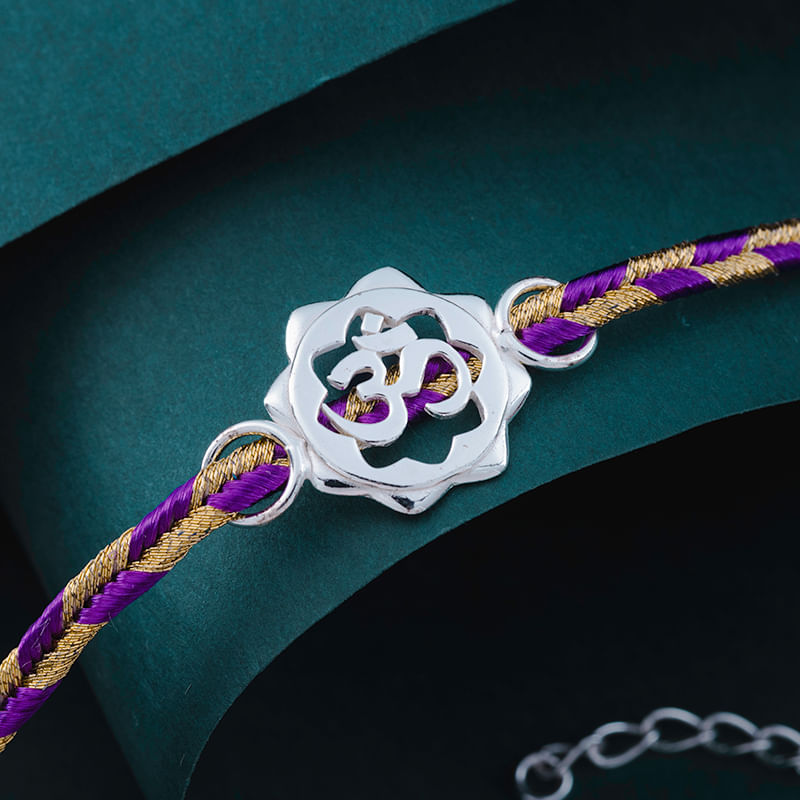Floral Om 925 Silver Rakhi