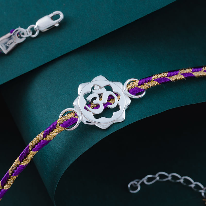Floral Om 925 Silver Rakhi