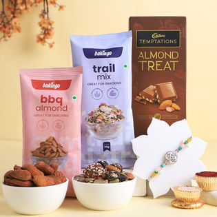 Floral Pattern Rakhi With Snacks N Treats