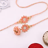 Elegant Bhai Bhabhi Rakhi in Peach Theme