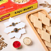 Floral Pearl Rakhis With Kaju Burfi