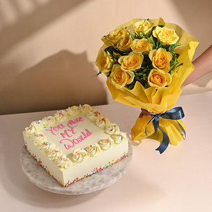 Floral Pineapple Cake with Sunshine Bouquet