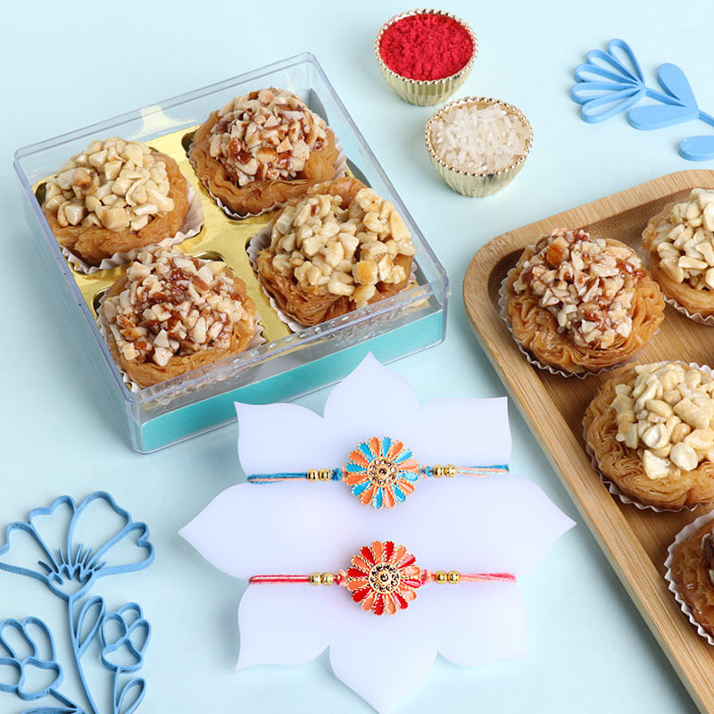 Floral Rakhi Duo With Baklava Tarts