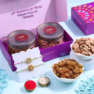 Floral Rakhi Duo With Flavourful Dry Fruits